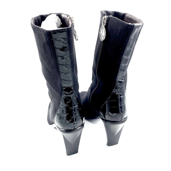 Donald J Pliner Shoe Boot Heel Stiletto Mid Calf Mottled Black Suede Sz 5.5 US - Picture 5 of 12